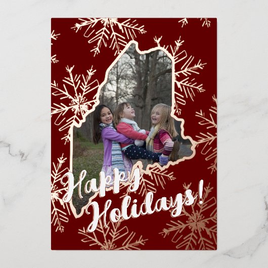 メイン州ファミリーのホリデーカードを飾る 箔シーズンカード (正面)
