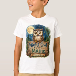 メイン州フライバーグの夜のふくろうの子供Tシャツ Tシャツ
