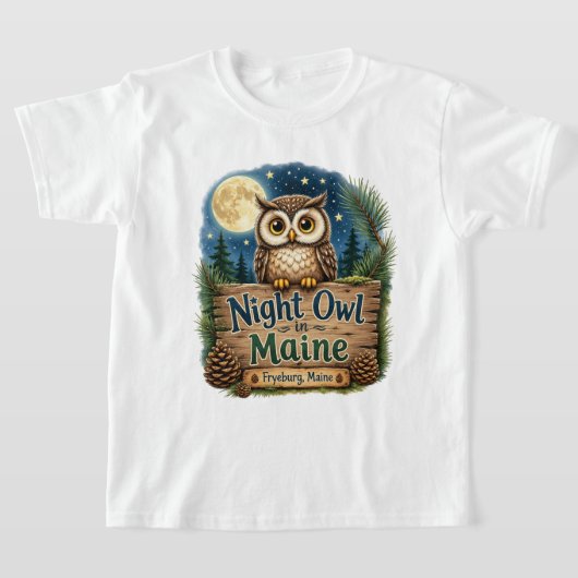 メイン州フライバーグの夜のふくろうの子供Tシャツ Tシャツ (レイダウン)