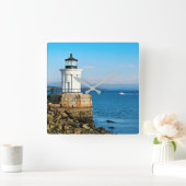 メイン州ポートランドブレークウォーターライトハウス スクエア壁時計 (ホーム)