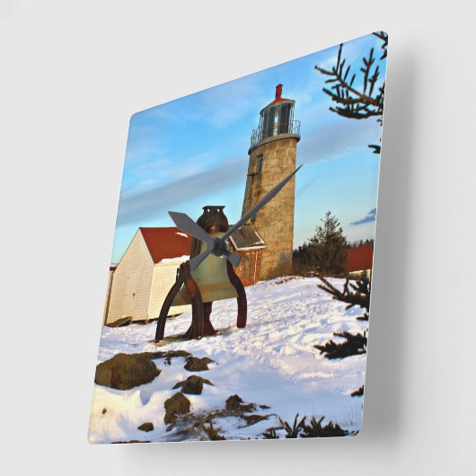 メイン州モンハイガンアイランドライトハウス スクエア壁時計 (傾斜)