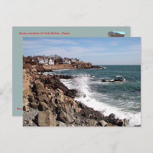メイン州ヨークハーバーのロッキー海岸線 ポストカード (正面/裏面)