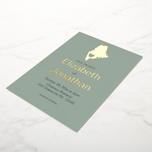 メイン州先結婚式金ゴールド 箔招待状 (回転した状態)