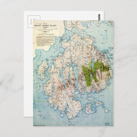 メイン州山砂漠島の地図(1917) ポストカード (正面/裏面)