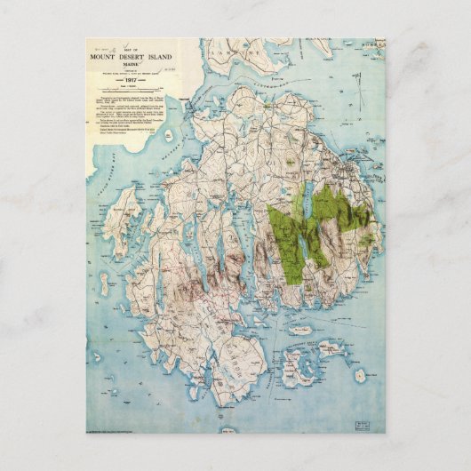 メイン州山砂漠島の地図(1917) ポストカード (正面)