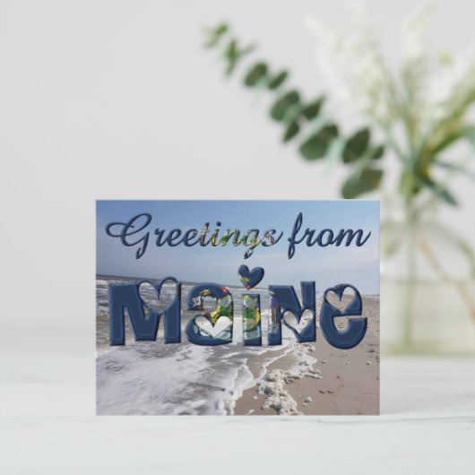 メイン州旗からの挨拶ハートUSA ポストカード (スタンド正面)