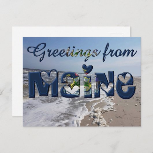 メイン州旗からの挨拶ハートUSA ポストカード (正面/裏面)