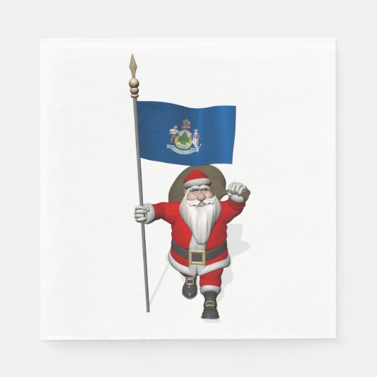メイン州旗を持つサンタクロース スタンダードランチョンナプキン (正面)