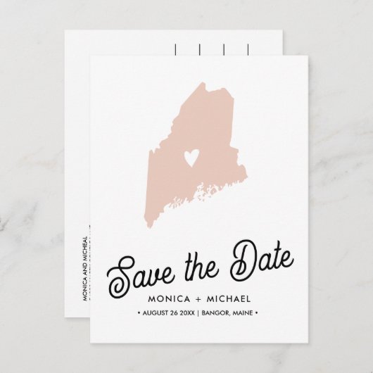 メイン州目的地ウェディング任意の色！ 案内ポストカード (正面/裏面)