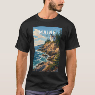 メイン州 イラスト 旅行 アート ヴィンテージ Tシャツ