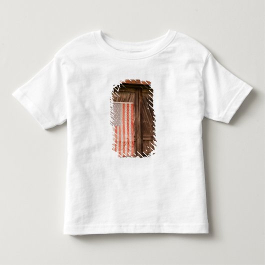 メイン州、古い納屋のドアにひび割れたアメリカ国旗 トドラーTシャツ (正面)