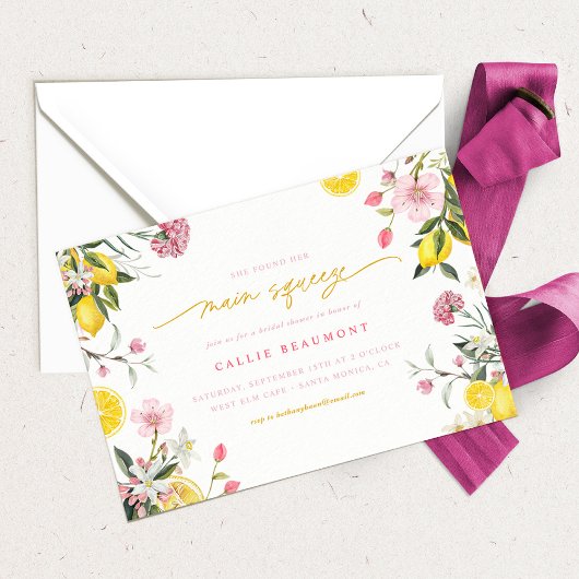 メイン絞りレモンパーティーブライダルシャワー招待 招待状