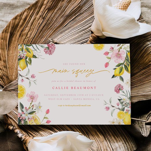 メイン絞りレモンパーティーブライダルシャワー招待 招待状