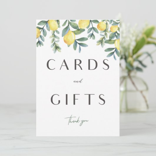 メイン絞りレモンブライダルシャワーカード&ギフトサイン 案内状 (スタンド正面)