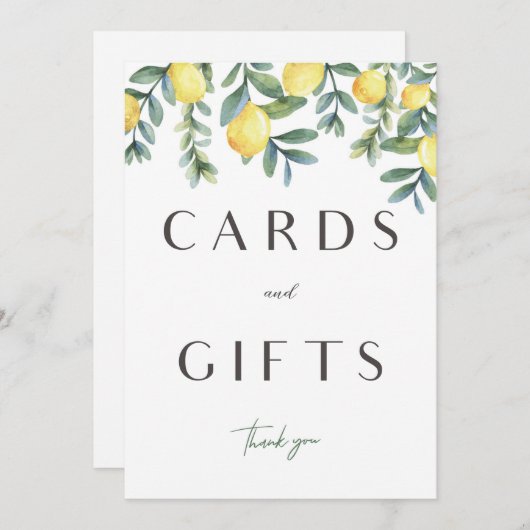 メイン絞りレモンブライダルシャワーカード&ギフトサイン 案内状 (正面/裏面)