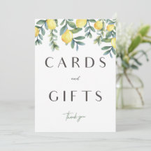 メイン絞りレモンブライダルシャワーカード&ギフトサイン