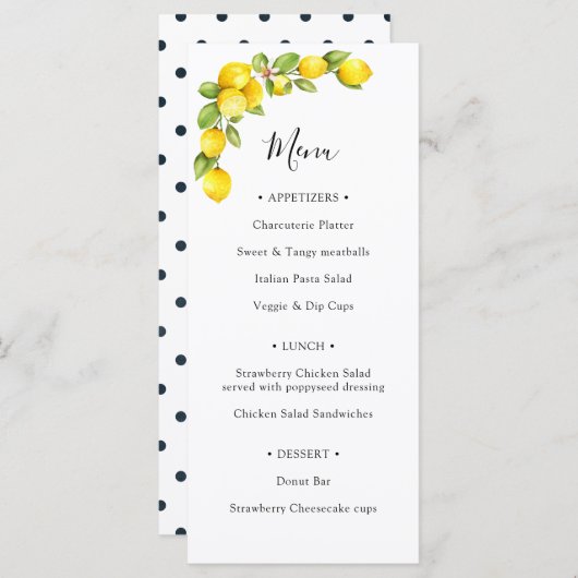 メイン絞りレモンブライダルシャワーメニュー メニュー (正面/裏面)