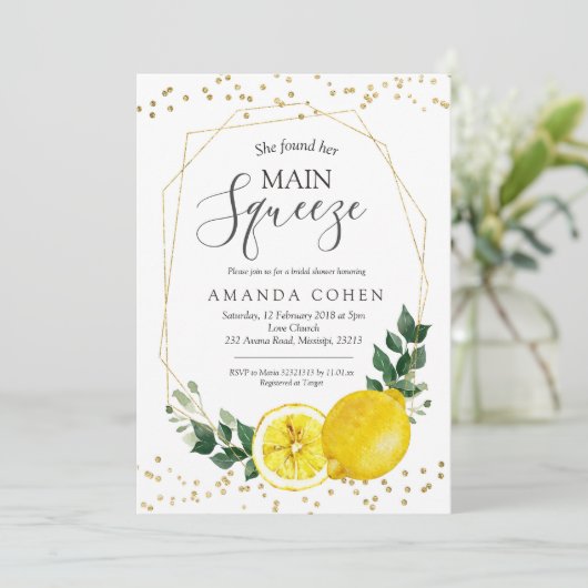 メイン絞りレモンブライダルシャワー招待 招待状 (スタンド正面)