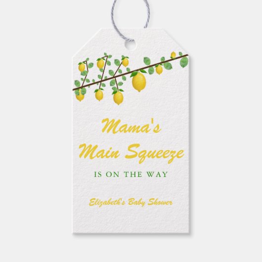 メイン絞りレモンベビー男女兼用シャワー ギフトタグ (正面)