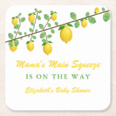 メイン絞りレモンベビー男女兼用シャワー スクエアペーパーコースター (正面)