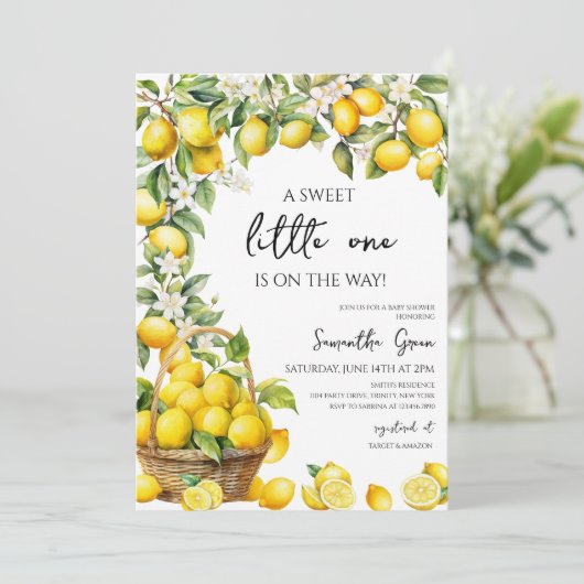 メイン絞りレモン赤ちゃんシャワー 招待状 (スタンド正面)