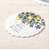 メイン絞りレモン |ブラックオリーブブライダルシャワー ペーパーコースター (アングル)