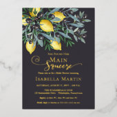 メイン絞りレモン |ブラックオリーブブライダルシャワー 箔招待状 (正面)