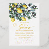 メイン絞りレモン |ブラックオリーブブライダルシャワー 箔招待状 (正面)