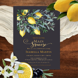 メイン絞りレモン |ブラックオリーブブライダルシャワー 箔招待状