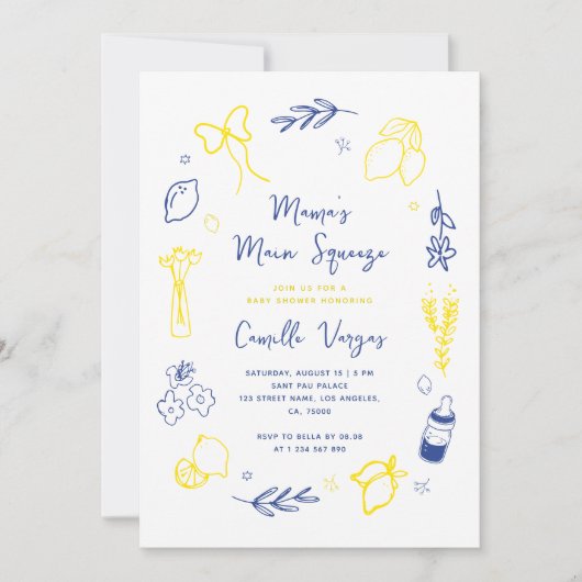 メイン絞り手描きレモイタリアンン赤ちゃんシャワー 招待状 (正面)