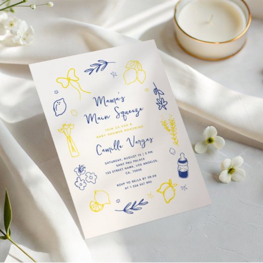 メイン絞り手描きレモイタリアンン赤ちゃんシャワー 招待状