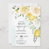 メイン絞り柑橘類レモンブライダルシャワー 招待状 (正面)
