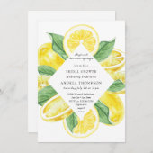 メイン絞り |柑橘類 |レモンイエローブライダルシャワー 招待状 (正面/裏面)