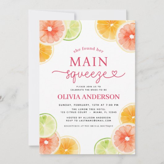 メイン絞りQRコードかわいいブライダルシャワーオレンジ 招待状 (正面)