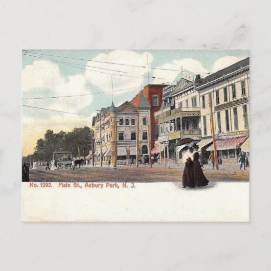 メイン通り、アスベリーパーク、NJヴィンテージ ポストカード (正面)