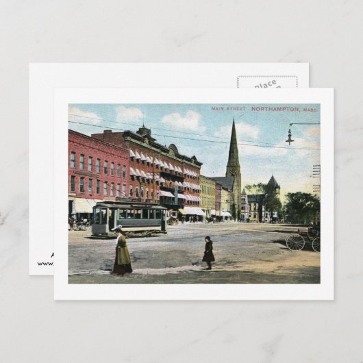 メイン通り、ノーサンプトン、マサチューセッツ州ヴィンテージ ポストカード (正面/裏面)