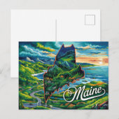 メイン鮮やかマップアート ポストカード (正面/裏面)