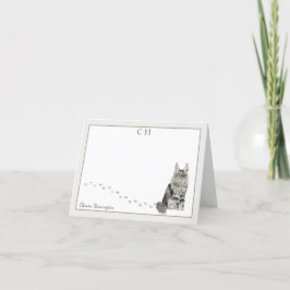 メイン・クーン・キャット・グレー・モ縁どノグラム・ネーム・フォールデッド サンキューカード