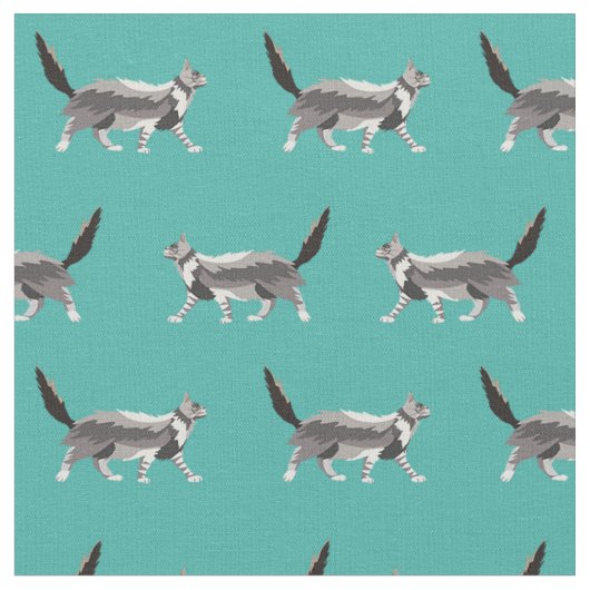 メイン·クーン·キャット·ターコイズ ファブリック (クローズアップ)