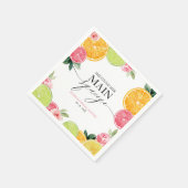 メイン スクイーズ シトラス フローラル ブライダル シャワー スタンダードカクテルナプキン (角)