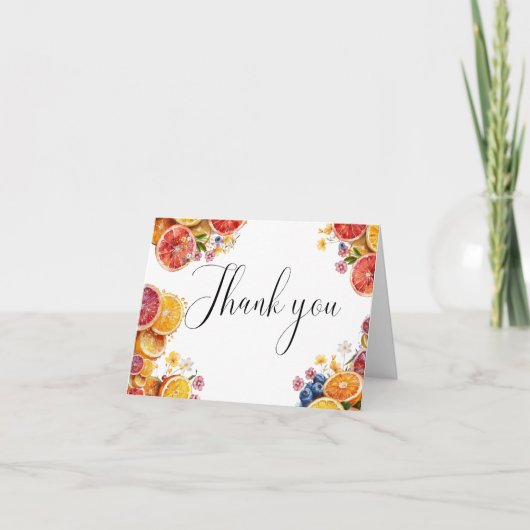 メイン スクイーズ シトラス ブライダル シャワー 感謝カード (正面)