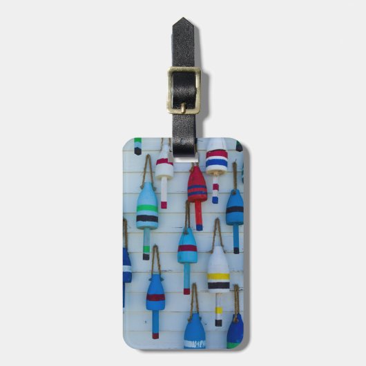 メイン、ストニントン、装飾ロブスターブイ ラゲッジタグ (正面縦)