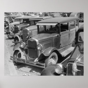 メイン・ストリートの自動車たち 1941年 復刻写真 ポスター
