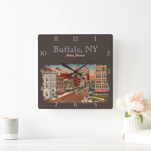 メイン・ストリート-バッファロー、NYのカスタム スクエア壁時計 (ホーム)