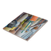 メイン、バーハーバー。カラフルロブスタートラップブイ タイル (側面)