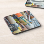 メイン、バー港。カラフルロブスタートラップブイ コースター (左側)