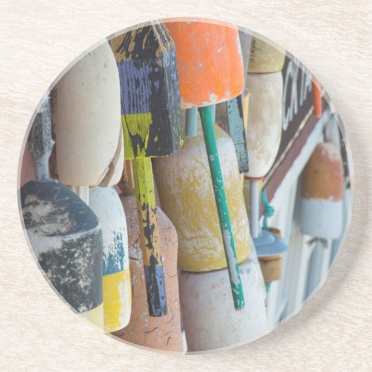 メイン、バー港。カラフルロブスタートラップブイ コースター (正面)