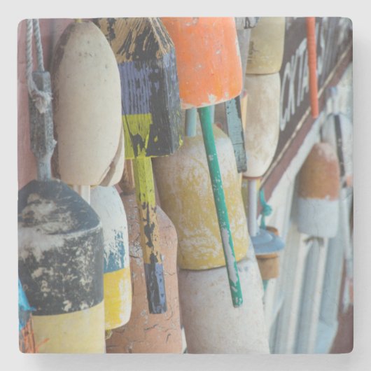 メイン、バー港。カラフルロブスタートラップブイ ストーンコースター (正面)