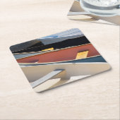 メイン、ロックランド。ロックカラフルランドのボート スクエアペーパーコースター (アングル)