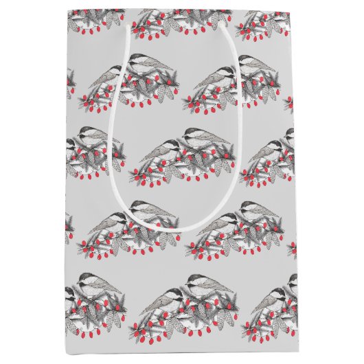 メイン《鳥》アメリカゴガラバードウィンタークリスマスホリデーススノー ミディアムペーパーバッグ (正面)